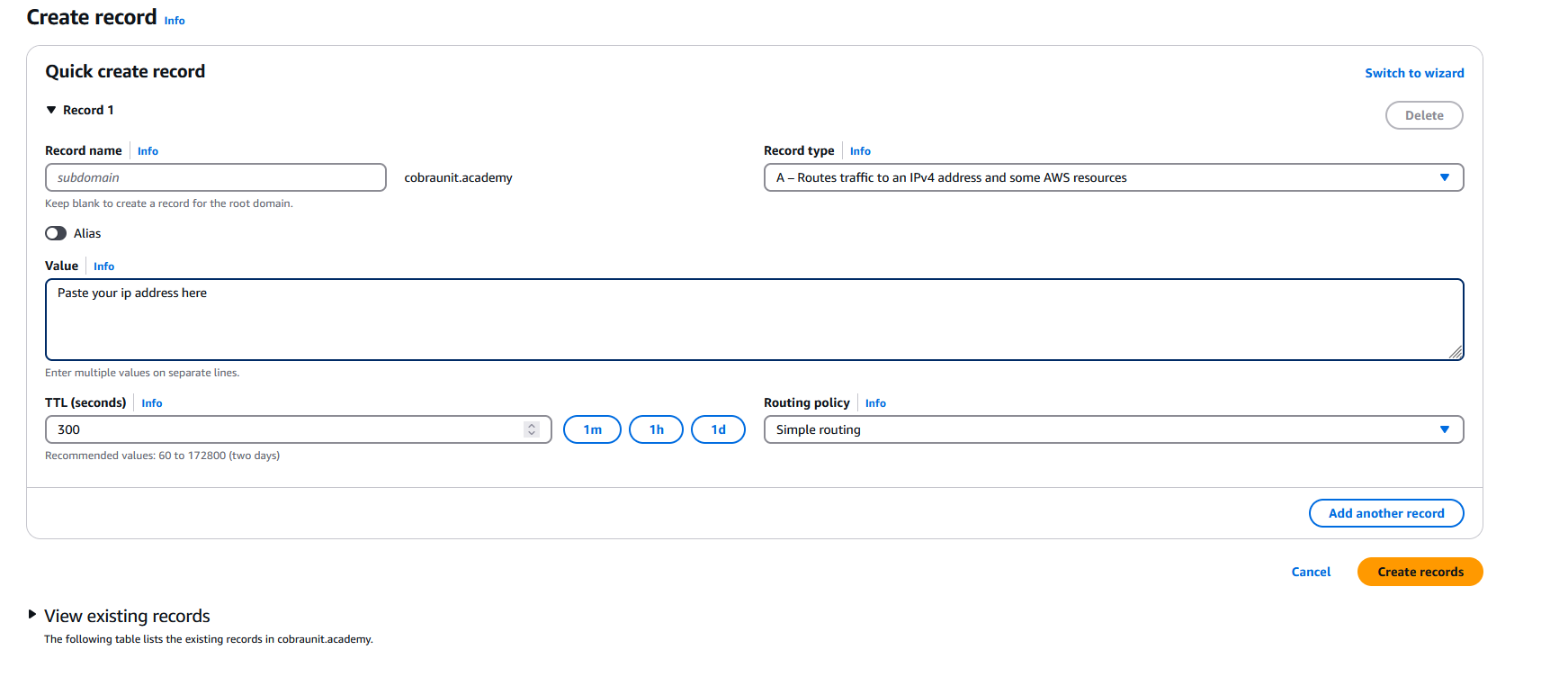 AWS ec2 Route 53 A record